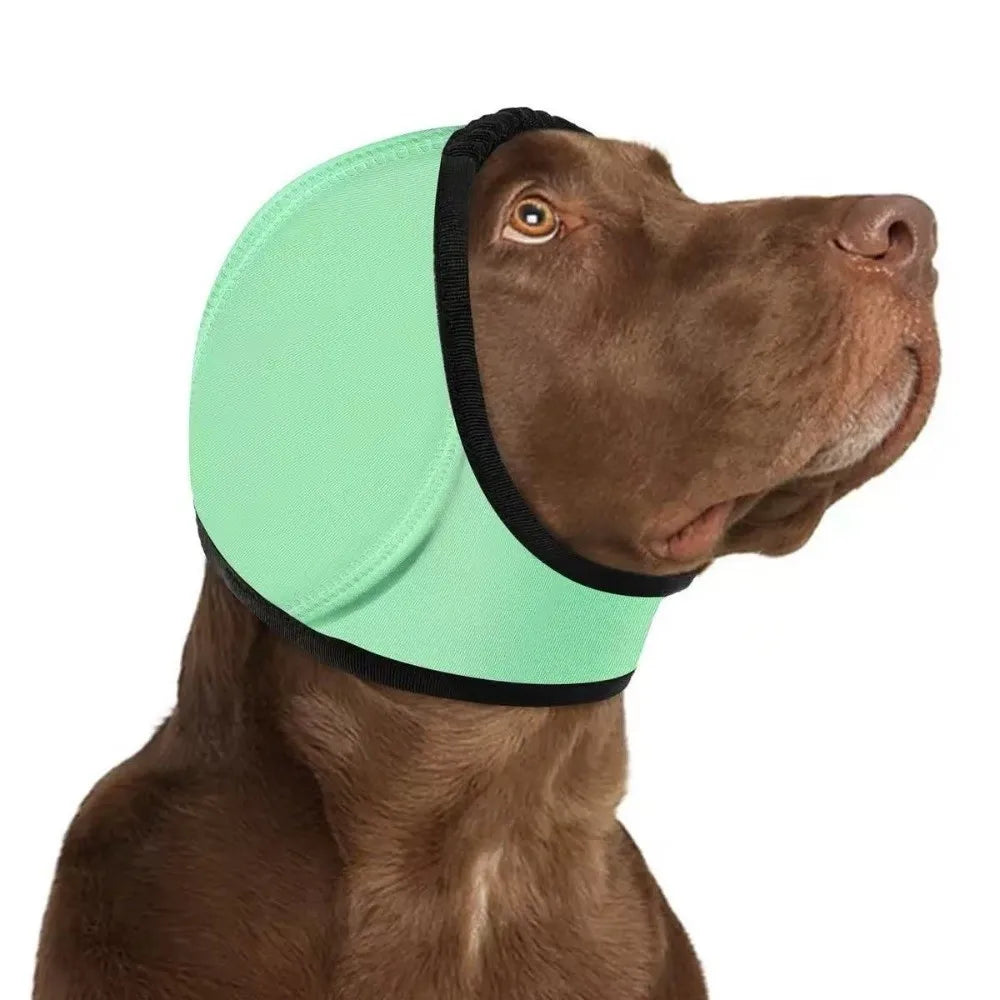 Orejeras antirruido para perros color verde, protector auditivo calmante